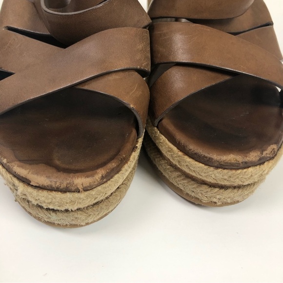 Jimmy Choo Cork Wedge 38 Heels Sandals Camel Brown Leather Strappy Shoes - Picture 6 of 10